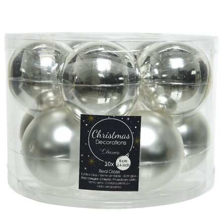 Glazen kerstballen pakket zilver glans/mat 32x stuks inclusief piek mat