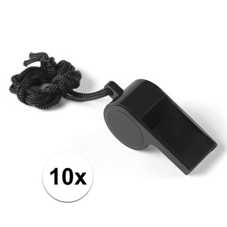 10x Black whistle on cord
