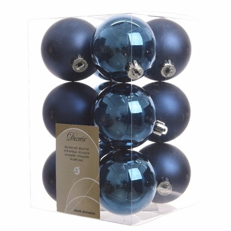 24x stuks kunststof kerstballen mix van donkerblauw en oudroze 6 cm