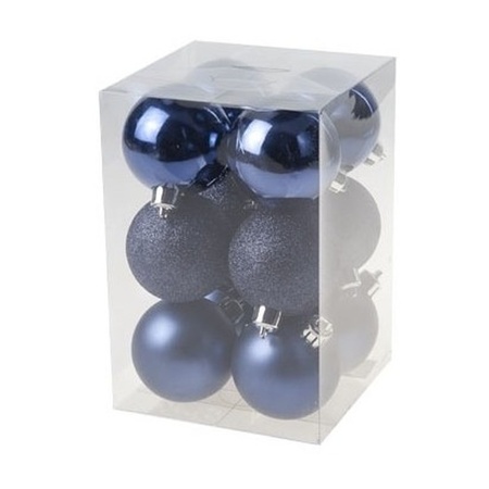 24x stuks kunststof kerstballen mix van donkerblauw en koper 6 cm