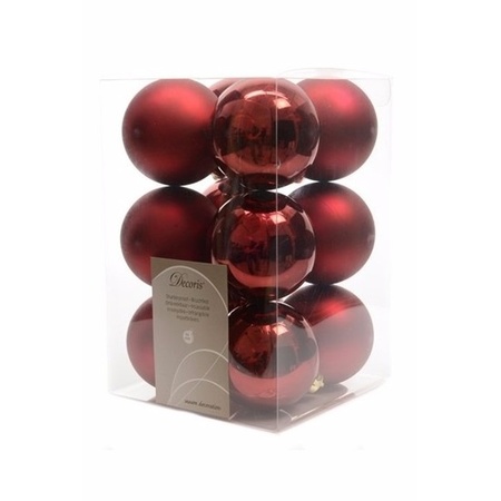 28x Christmas baubles dark red 4 and 6 cm plastic matte/shiny