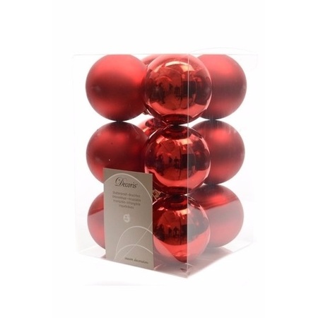 Kerstversiering kunststof kerstballen mix rood/zilver 6-8-10 cm pakket van 44x stuks