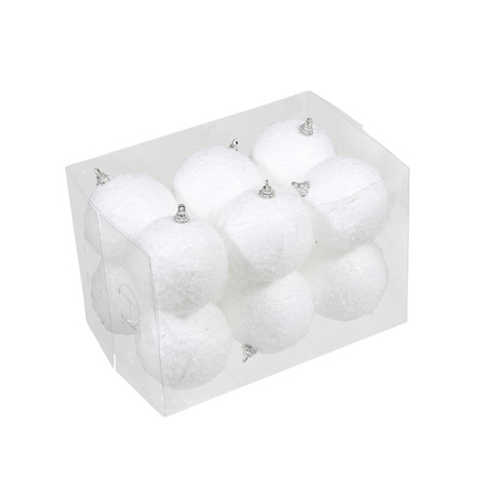 60x stuks kerstversiering witte sneeuw effect kerstballen 5-6-7 cm
