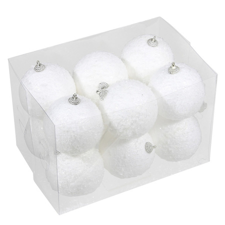 24x stuks kerstversiering witte sneeuw effect kerstballen 8 en 10 cm