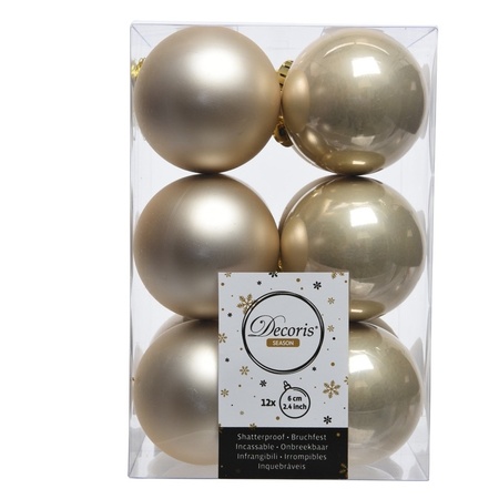 36x stuks kunststof kerstballen mix van champagne, goud en lichtroze 6 cm
