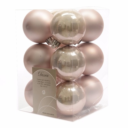 Kerstversiering kunststof kerstballen lichtroze 6-8-10 cm pakket van 62x stuks