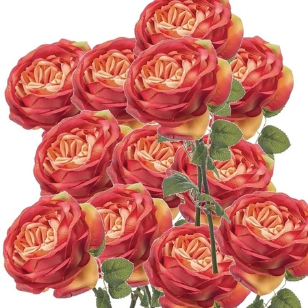 12x Oranje rozen kunstbloemen 66 cm