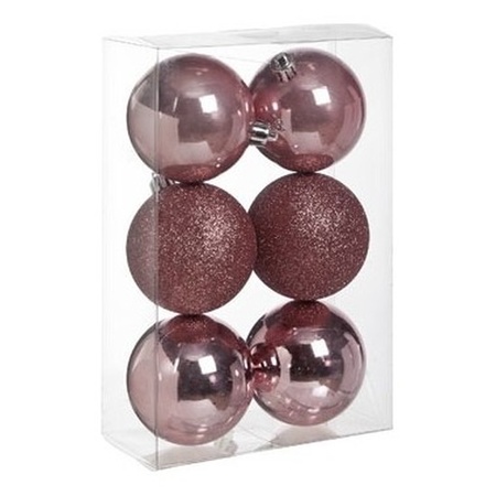 12x Roze kerstballen 8 cm kunststof mat/glans