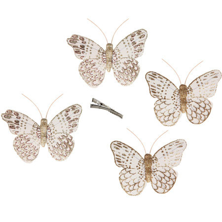 12x decoration gold glitter butterflies on clips 10 x 8 cm