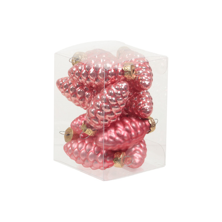 12x stuks glazen dennenappels kersthangers bubblegum roze 6 cm mat/glans