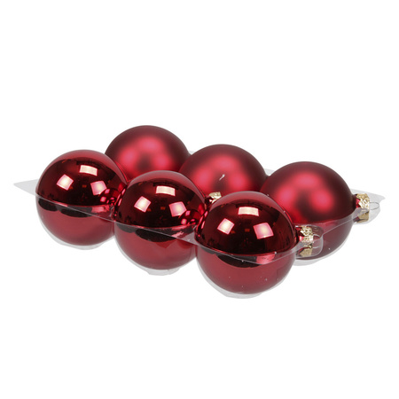 12x stuks glazen kerstballen rood 8 cm mat/glans