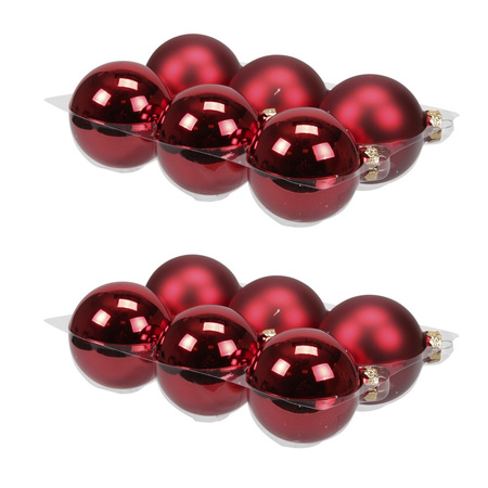 12x stuks glazen kerstballen rood 8 cm mat/glans