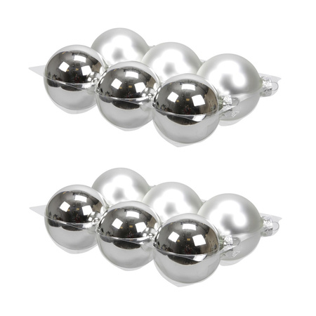 12x stuks glazen kerstballen zilver 8 cm mat/glans