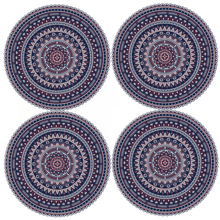 12x stuks Ibiza stijl ronde placemats van vinyl D38 cm donkerblauw