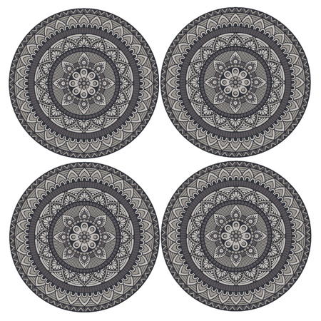 12x stuks mandela stijl ronde placemats van vinyl D38 cm grijs