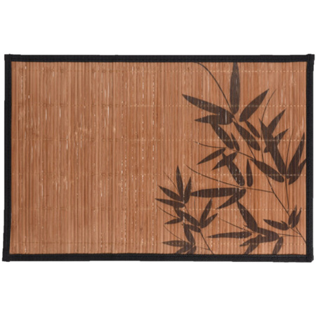 12x stuks rechthoekige placemats 30 x 45 cm bamboe bruin met zwarte bamboe print 3