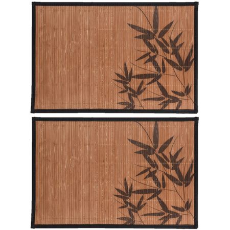12x stuks rechthoekige placemats 30 x 45 cm bamboe bruin met zwarte bamboe print 3