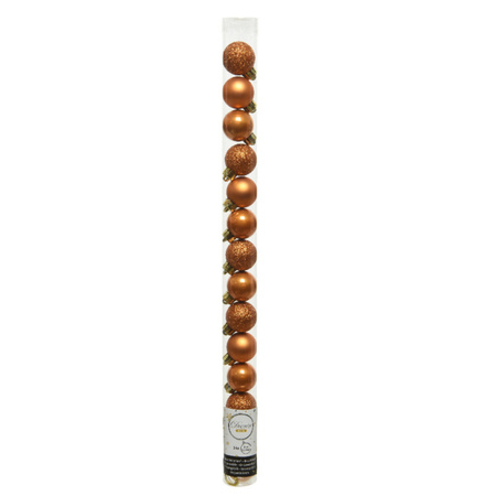 14x stuks kleine kunststof kerstballen cognac bruin (amber) 3 cm