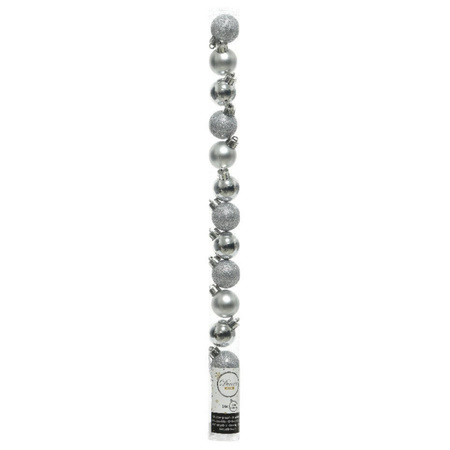Kleine kerstballen - 28x st - zilver en paars - 3 cm - kunststof