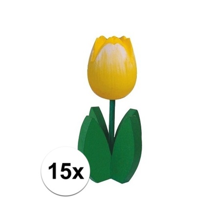 15x Decoratie houten gele tulpen 