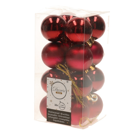 28x Christmas baubles dark red 4 and 6 cm plastic matte/shiny