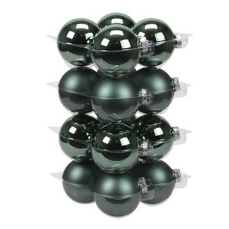 56x Emerald green glass christmas baubles 6, 8 and 10 cm