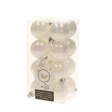 55x stuks kunststof kerstballen met ster piek parelmoer wit mix