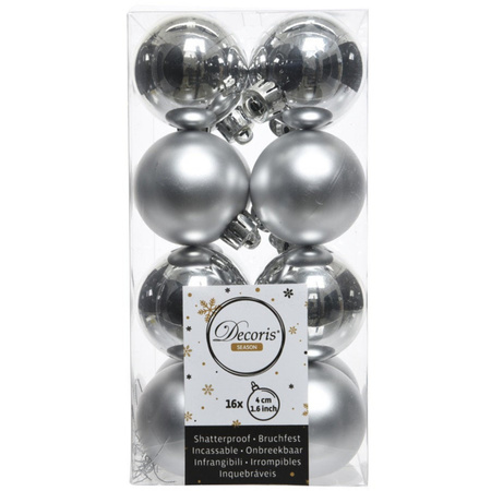 28x stuks kunststof kerstballen zilver 4 en 6 cm