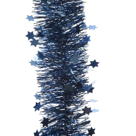 Kerstversiering kunststof kerstballen 6-8-10 cm met folieslingers pakket donkerblauw van 28x stuks