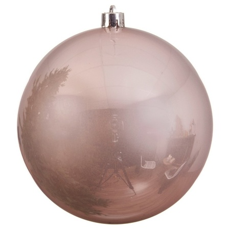 Grote kerstballen 2x stuks lichtroze 14 en 20 cm kunststof
