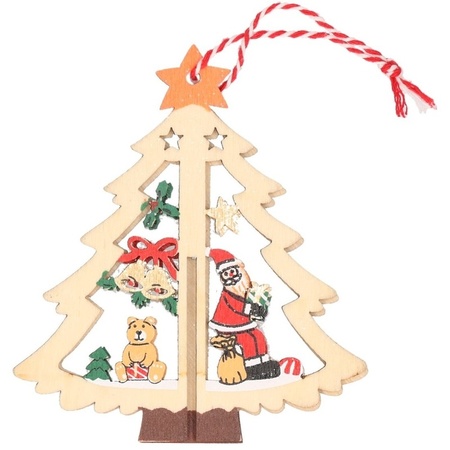 1x Houten boom met kerstman kerstversiering hangdecoratie 10 cm
