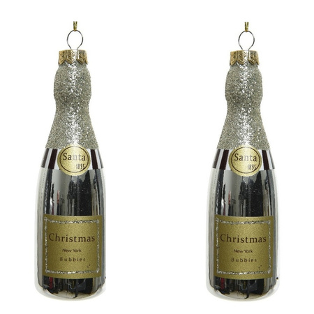 1x Kersthangers figuurtjes champagne fles 12 cm