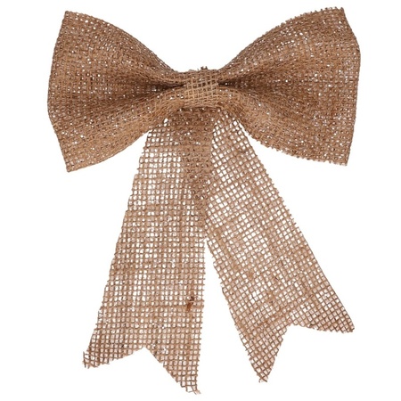 1x Christmas tree decoration natural jute bows with glitter 25 cm