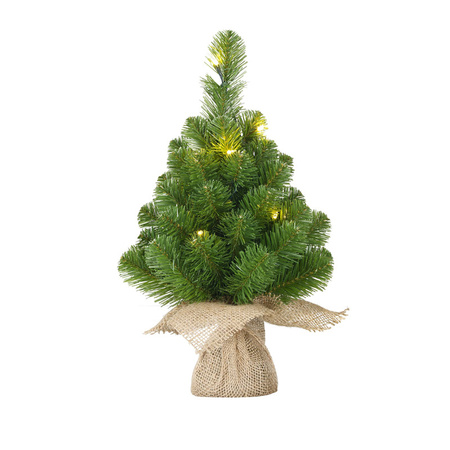 Mini kerstboom/kunstboom met verlichting 45 cm en inclusief kerstballen aubergine paars