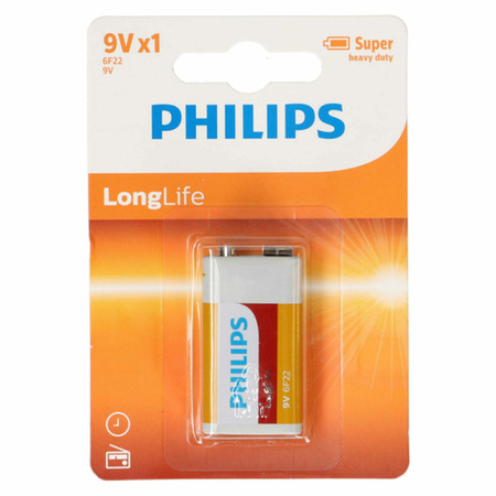 1x Philips 9V Long life batterij alkaline - 9 volt blokbatterijen