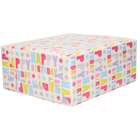 3x Rollen kraft inpakpapier roze/lichtblauw/happy birthday 200 x 70 cm