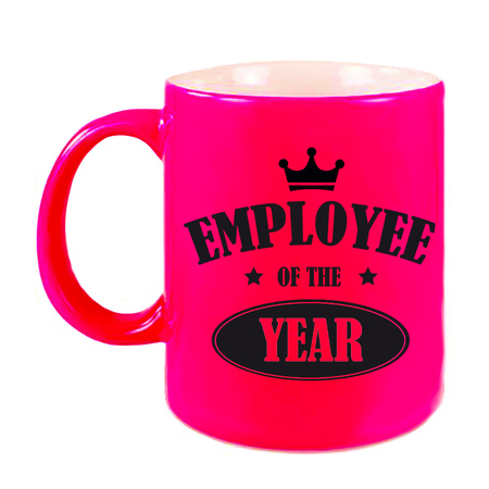 1x stuks collega cadeau mok / beker neon roze employee of the year