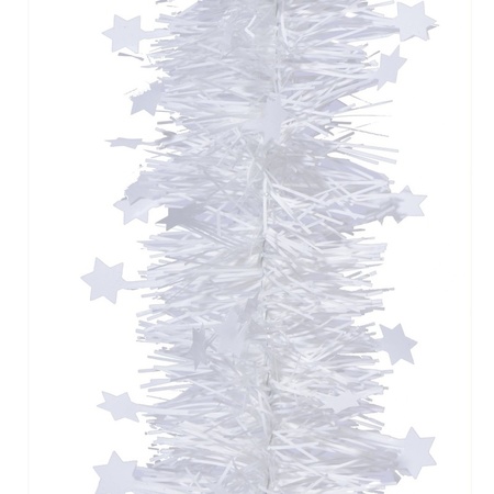 Kerstversiering kunststof kerstballen 6-8-10 cm met sterren slingers pakket winter wit van 28x stuks