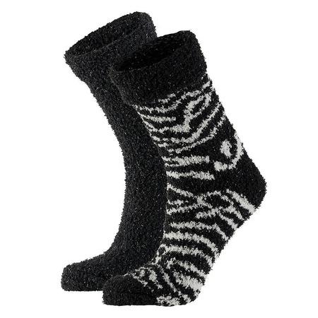 2-Pack women bed/home socks black/white zebra EU size 36-41