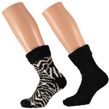 2-Pack women bed/home socks black/white zebra EU size 36-41