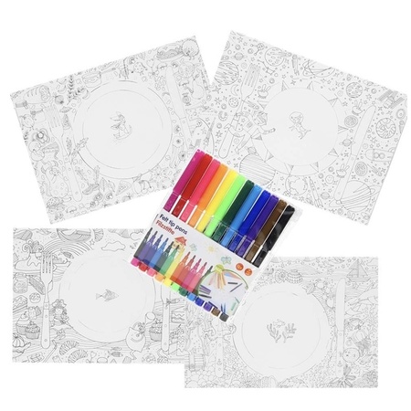 Benadering as Koppeling 20x Knutsel papieren placemats om in te kleuren incl. 12 stiften -  Kleurplaten placemats - Bellatio warenhuis