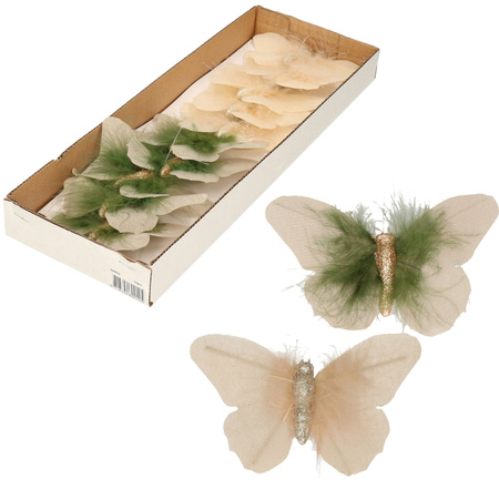 20x decoration cream/beige butterflies on clips 11 x 8 cm