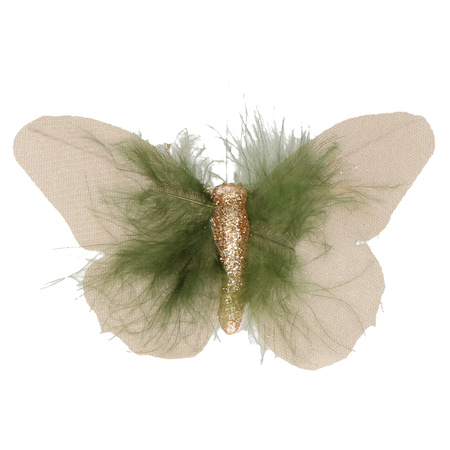 20x stuks decoratie vlinders op clip creme/beige 11 x 8 cm
