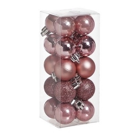 34x stuks kunststof kerstballen roze en parelmoer wit 3 cm