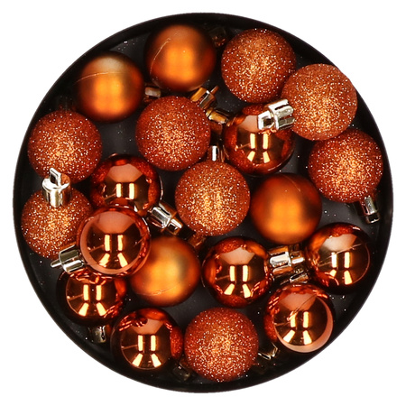 20x pcs small plastic christmas baubles orange 3 cm matte/shiny/glitter