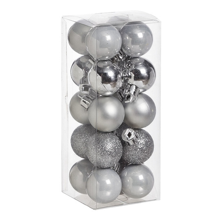20x stuks kleine kunststof kerstballen zilver 3 cm mat/glans/glitter