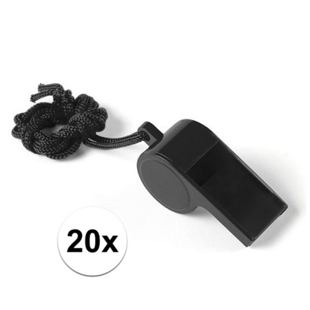 20x Black whistle on cord