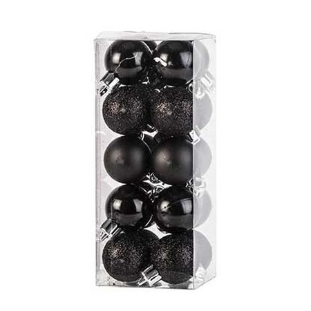Set van 40x stuks kunststof kerstballen mix zwart en oranje 3 cm