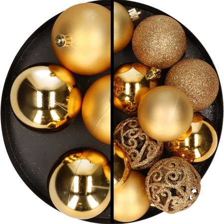 22x stuks kunststof kerstballen goud 6 en 8 cm