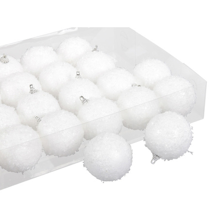 48x stuks kerstversiering witte sneeuw effect kerstballen 4 en 6 cm